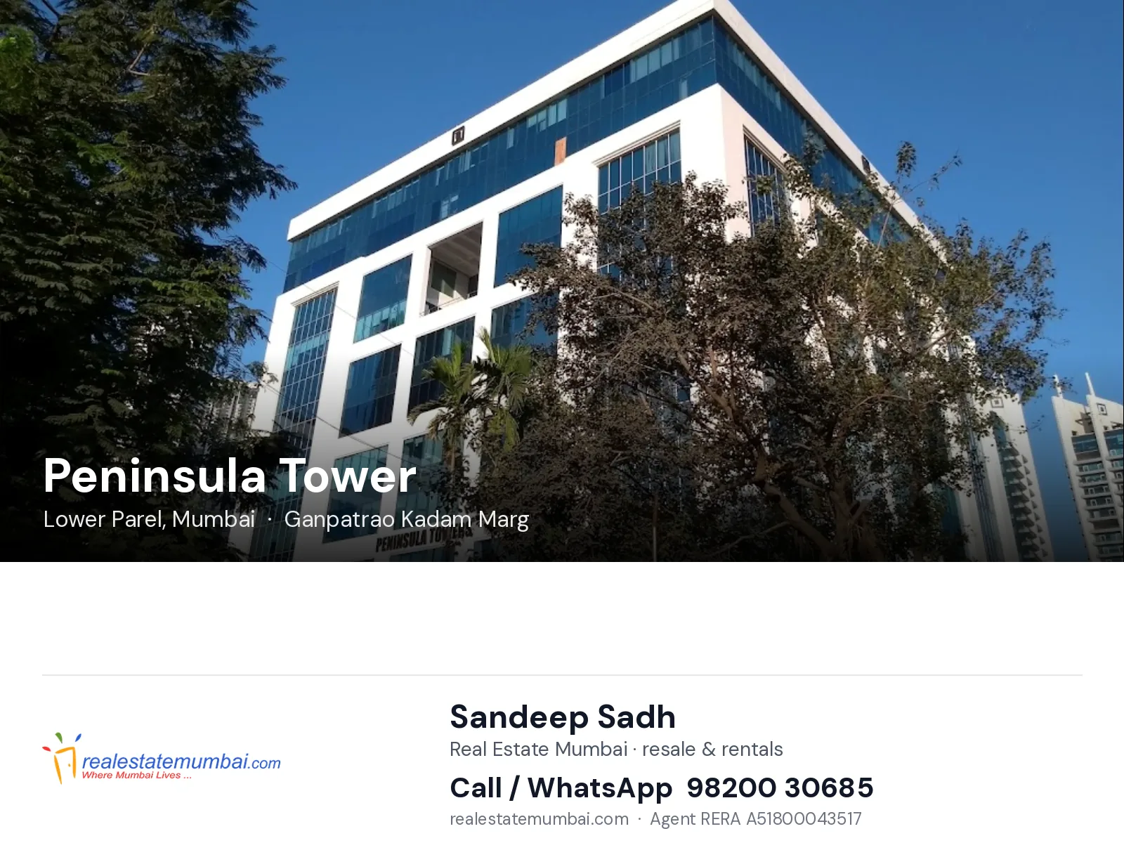 Peninsula Tower, Lower Parel, Mumbai — flats | Real Estate Mumbai, Sandeep Sadh 98200 30685