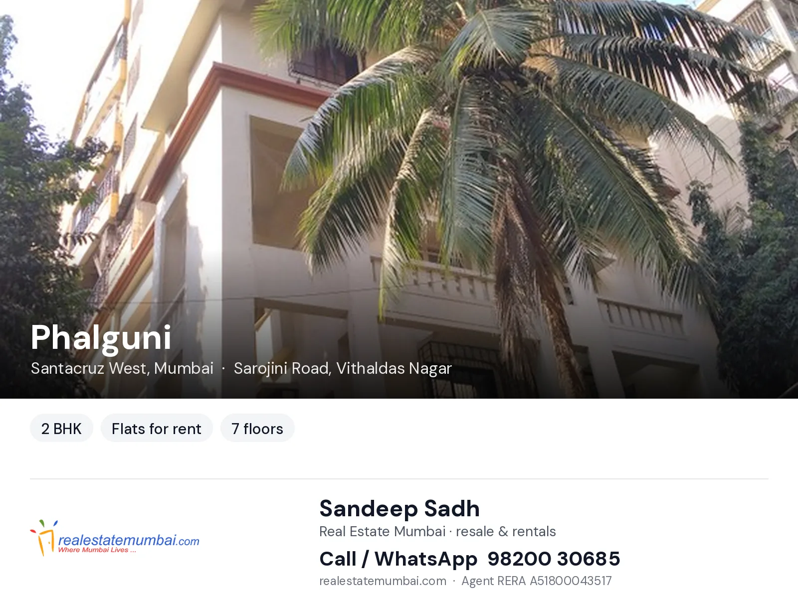 Phalguni, Santacruz West, Mumbai — 2 BHK flats for rent | Real Estate Mumbai, Sandeep Sadh 98200 30685