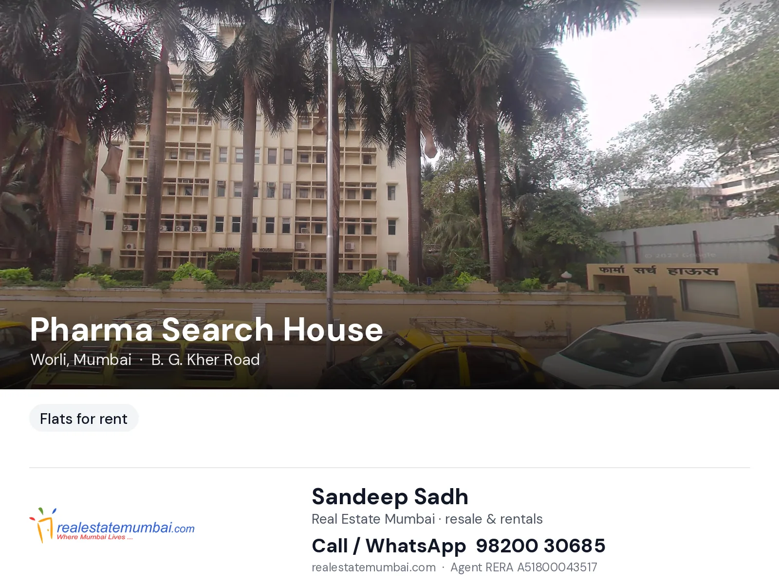 Pharma Search House, Worli, Mumbai — flats for rent | Real Estate Mumbai, Sandeep Sadh 98200 30685