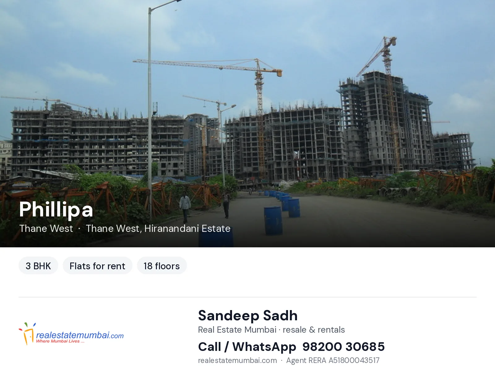 Phillipa, Thane West — 3 BHK flats for rent | Real Estate Mumbai, Sandeep Sadh 98200 30685