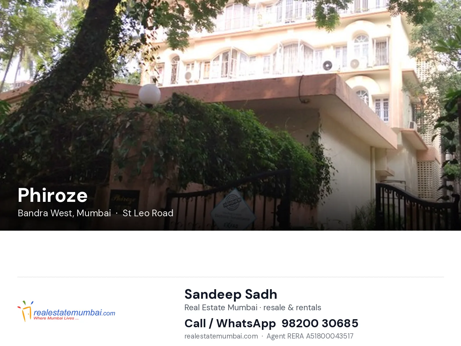 Phiroze, Bandra West, Mumbai — flats | Real Estate Mumbai, Sandeep Sadh 98200 30685