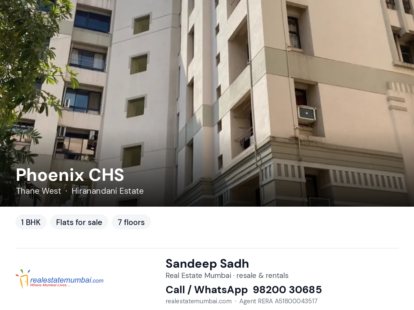 Phoenix CHS, Thane West — 1 BHK flats for sale | Real Estate Mumbai, Sandeep Sadh 98200 30685
