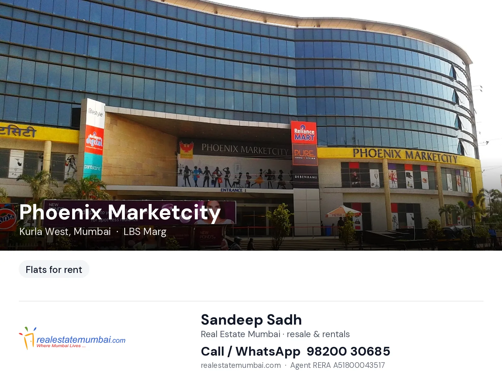 Phoenix Marketcity, Kurla West, Mumbai — flats for rent | Real Estate Mumbai, Sandeep Sadh 98200 30685