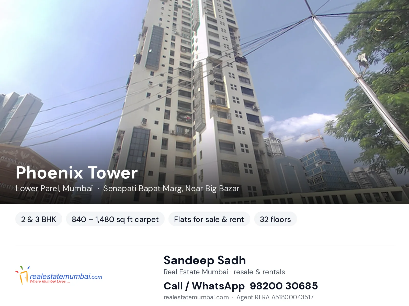 Phoenix Tower, Lower Parel, Mumbai — 2 & 3 BHK flats for sale & rent | Real Estate Mumbai, Sandeep Sadh 98200 30685