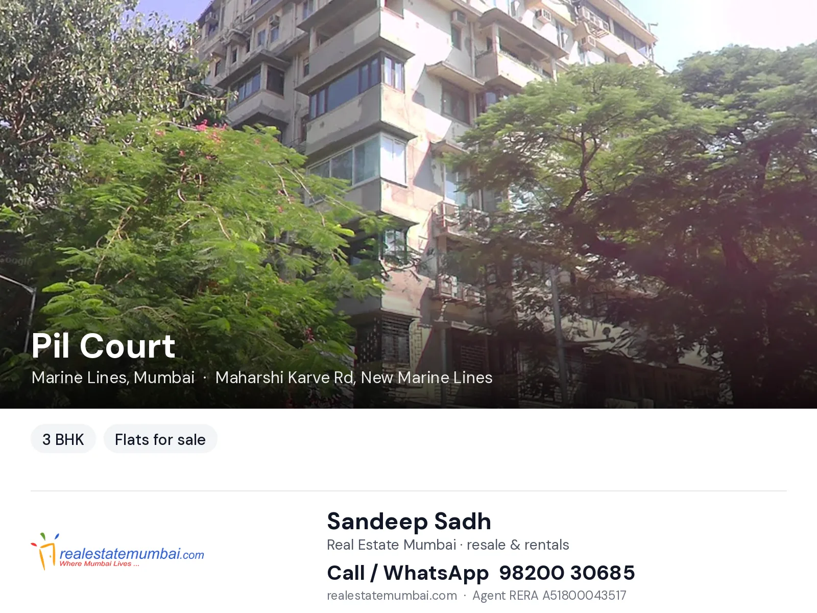 Pil Court, Marine Lines, Mumbai — 3 BHK flats for sale | Real Estate Mumbai, Sandeep Sadh 98200 30685