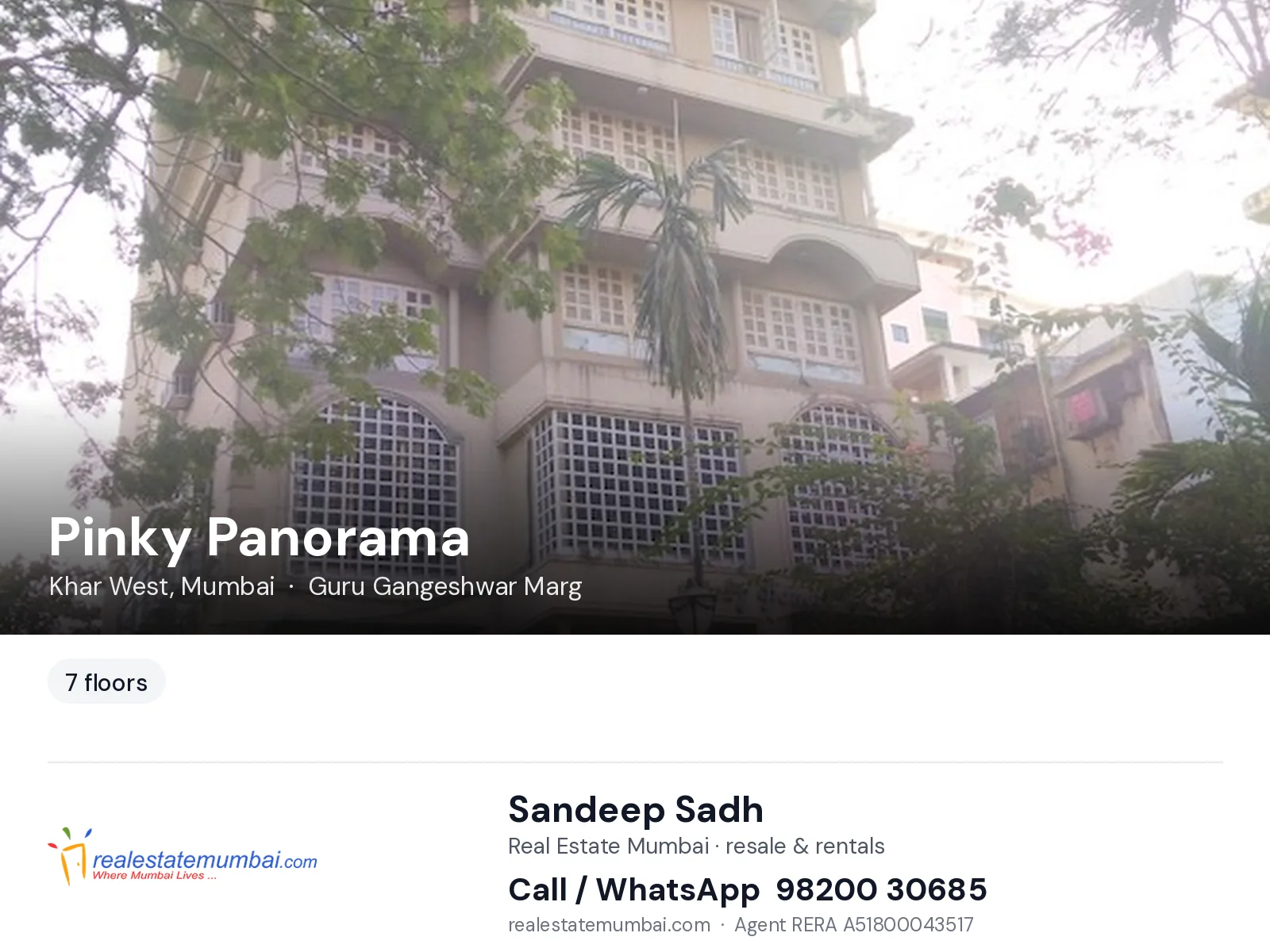 Pinky Panorama, Khar West, Mumbai — flats | Real Estate Mumbai, Sandeep Sadh 98200 30685