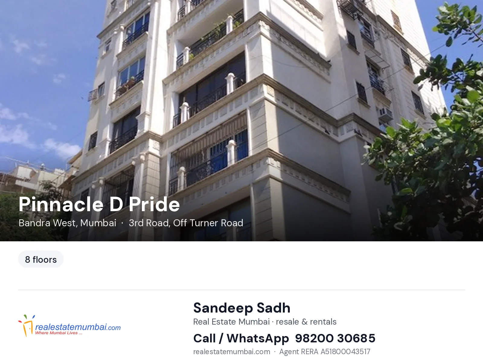 Pinnacle D Pride, Bandra West, Mumbai — flats | Real Estate Mumbai, Sandeep Sadh 98200 30685