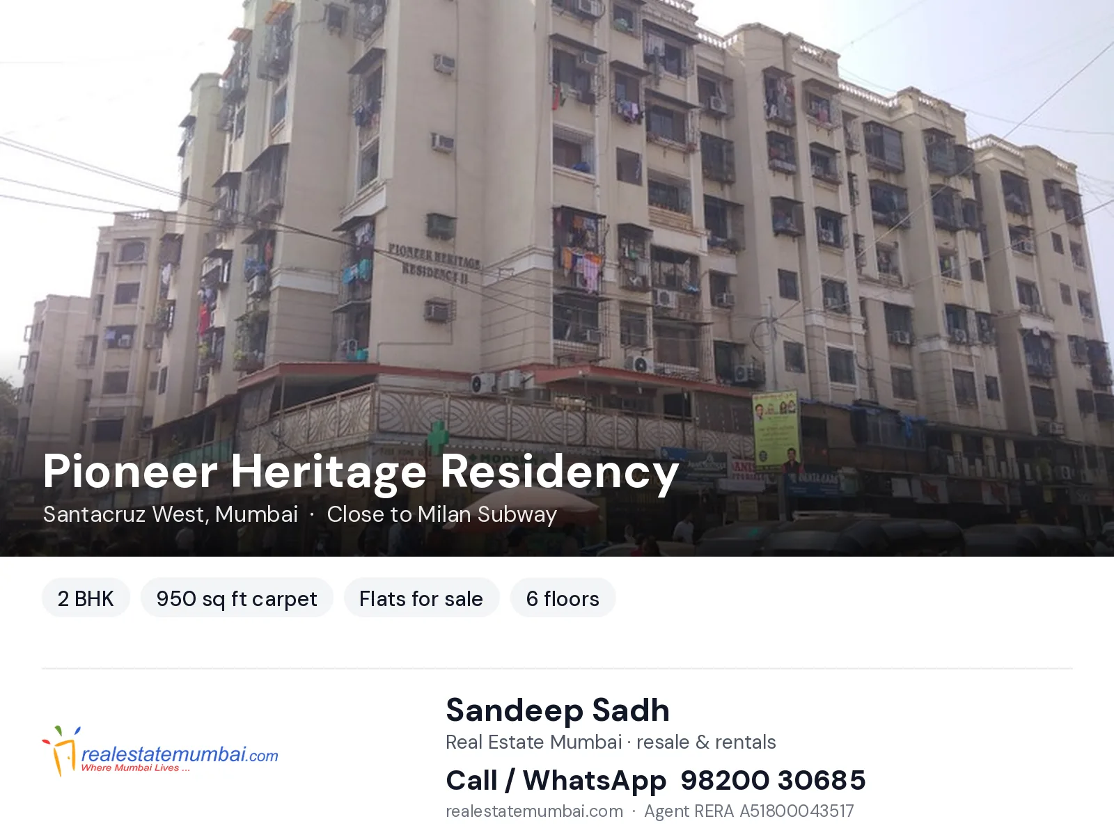 Pioneer Heritage Residency, Santacruz West, Mumbai — 2 BHK flats for sale | Real Estate Mumbai, Sandeep Sadh 98200 30685