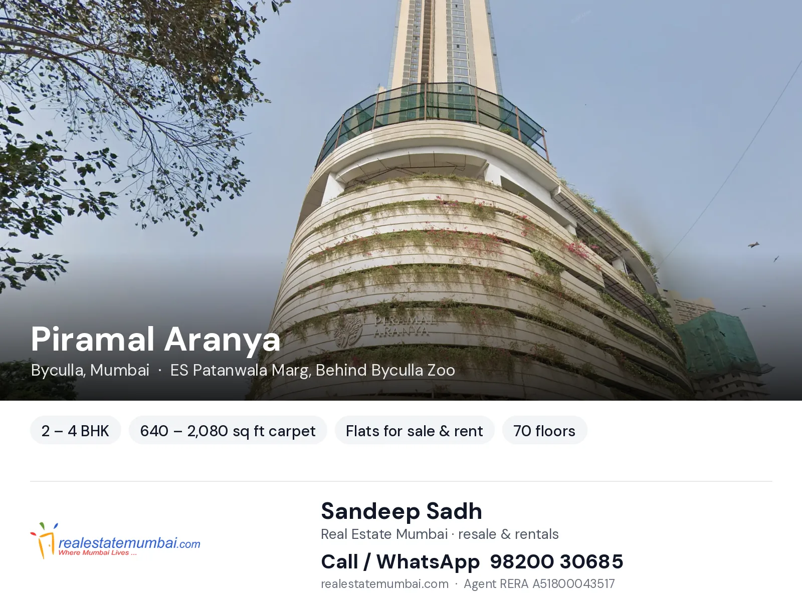 Piramal Aranya, Byculla, Mumbai — 2 – 4 BHK flats for sale & rent | Real Estate Mumbai, Sandeep Sadh 98200 30685