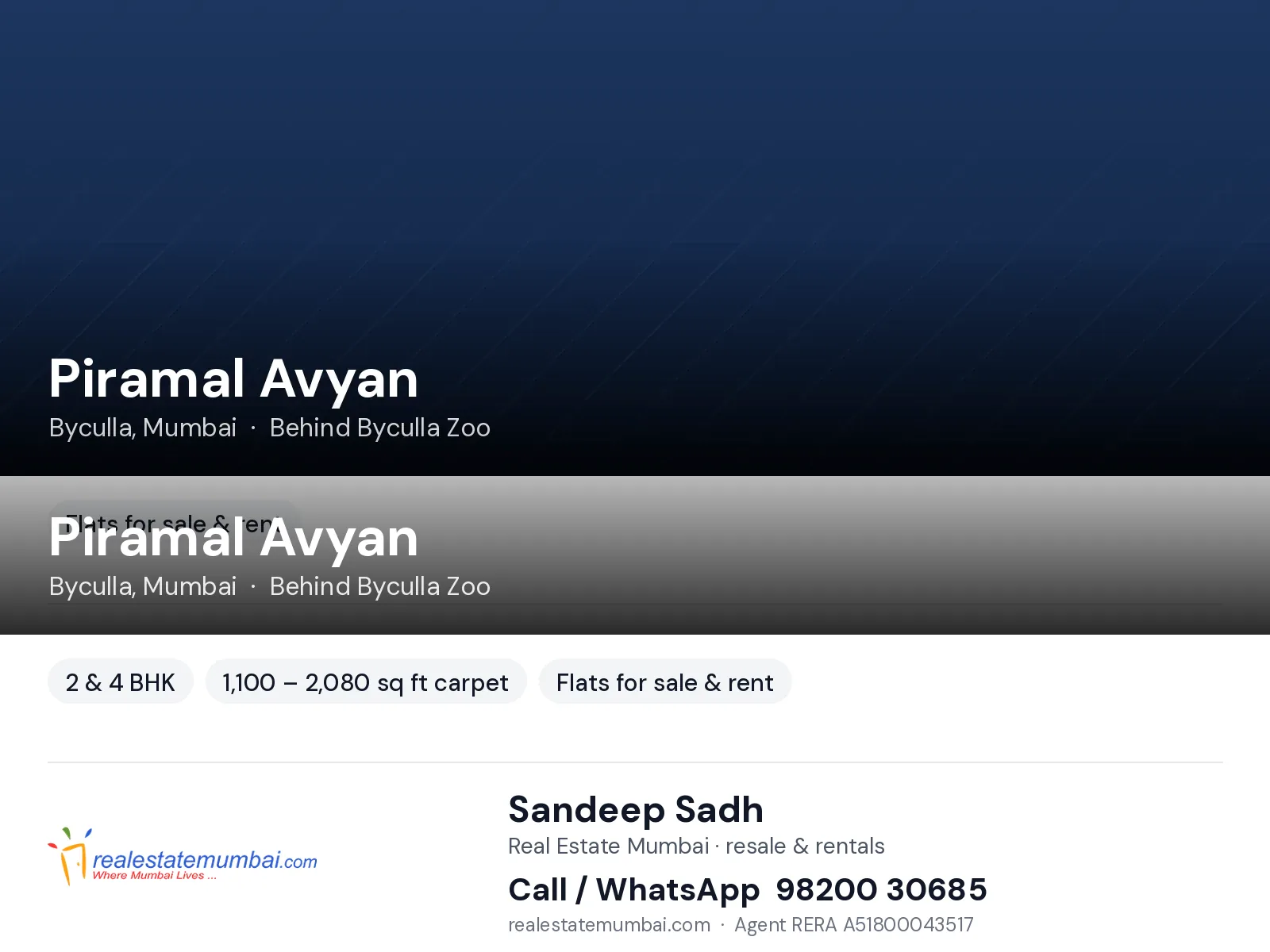 Piramal Avyan, Byculla, Mumbai — 2 & 4 BHK flats for sale & rent | Real Estate Mumbai, Sandeep Sadh 98200 30685