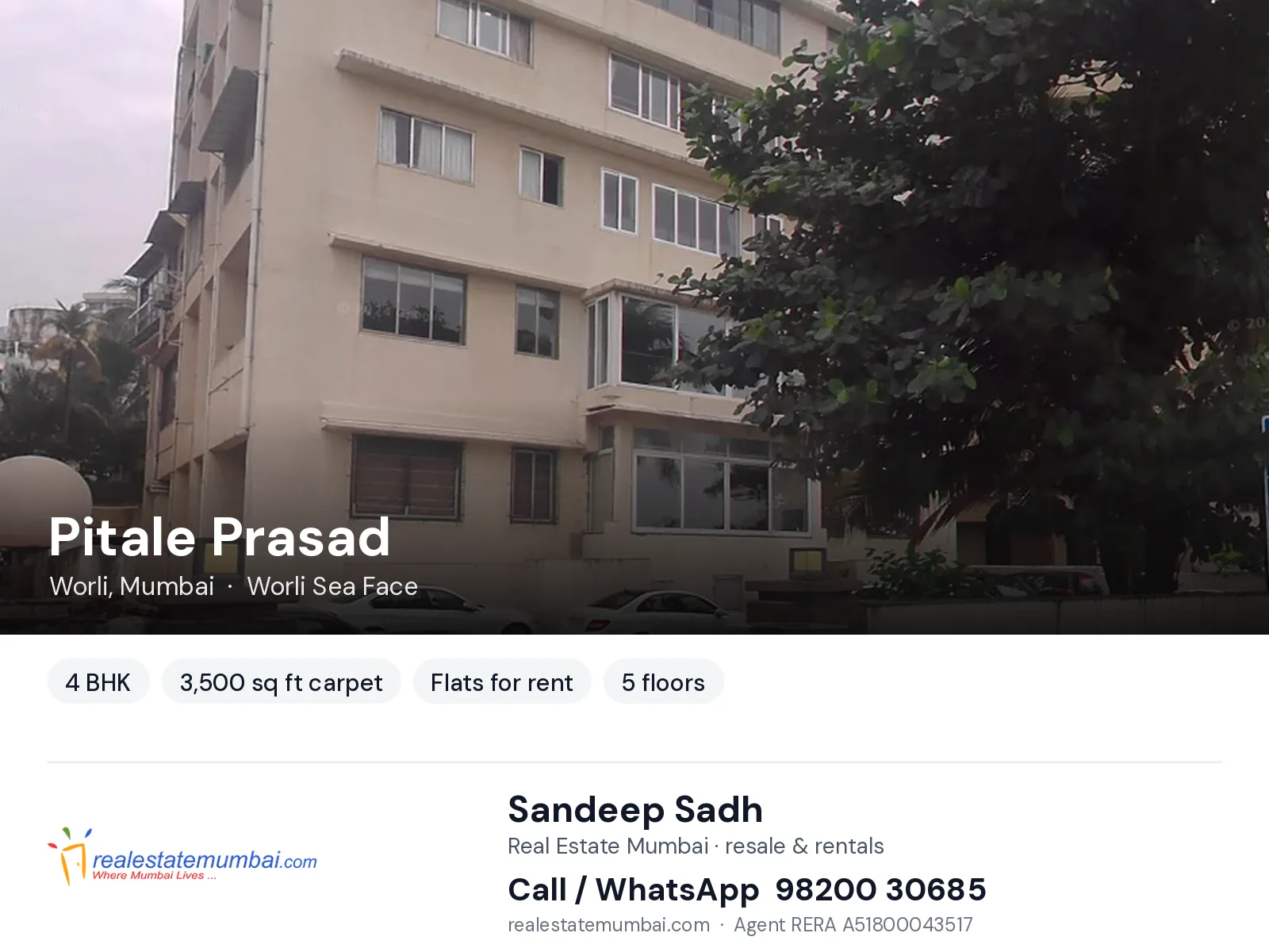 Pitale Prasad, Worli, Mumbai — 4 BHK flats for rent | Real Estate Mumbai, Sandeep Sadh 98200 30685