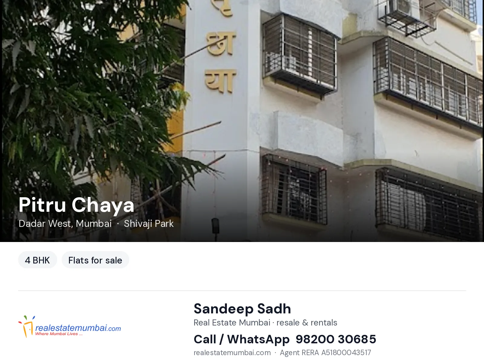 Pitru Chaya, Dadar West, Mumbai — 4 BHK flats for sale | Real Estate Mumbai, Sandeep Sadh 98200 30685