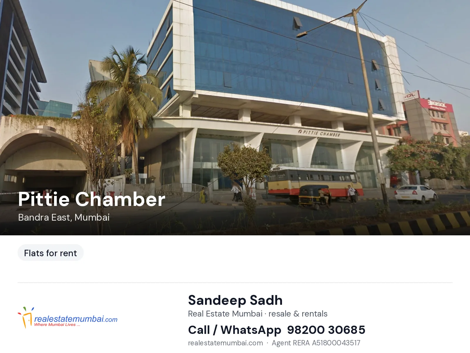 Pittie Chamber, Bandra East, Mumbai — flats for rent | Real Estate Mumbai, Sandeep Sadh 98200 30685