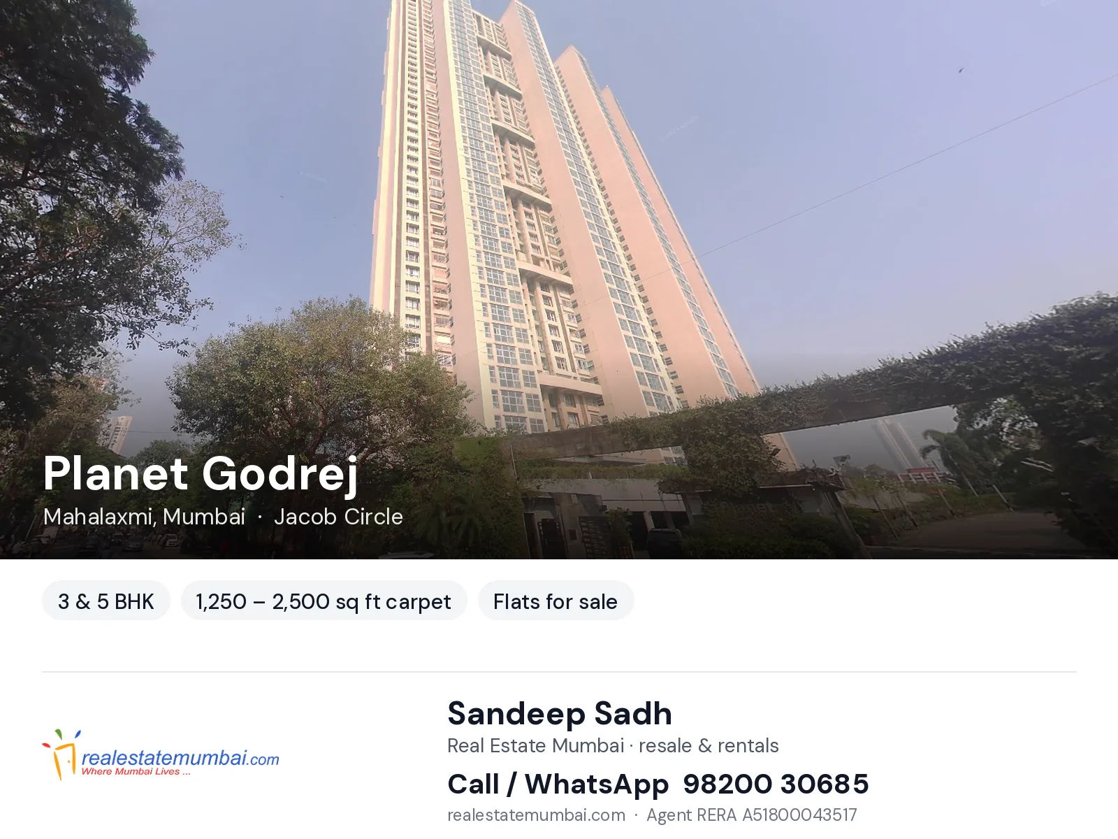 Planet Godrej, Mahalaxmi, Mumbai — 3 & 5 BHK flats for sale | Real Estate Mumbai, Sandeep Sadh 98200 30685