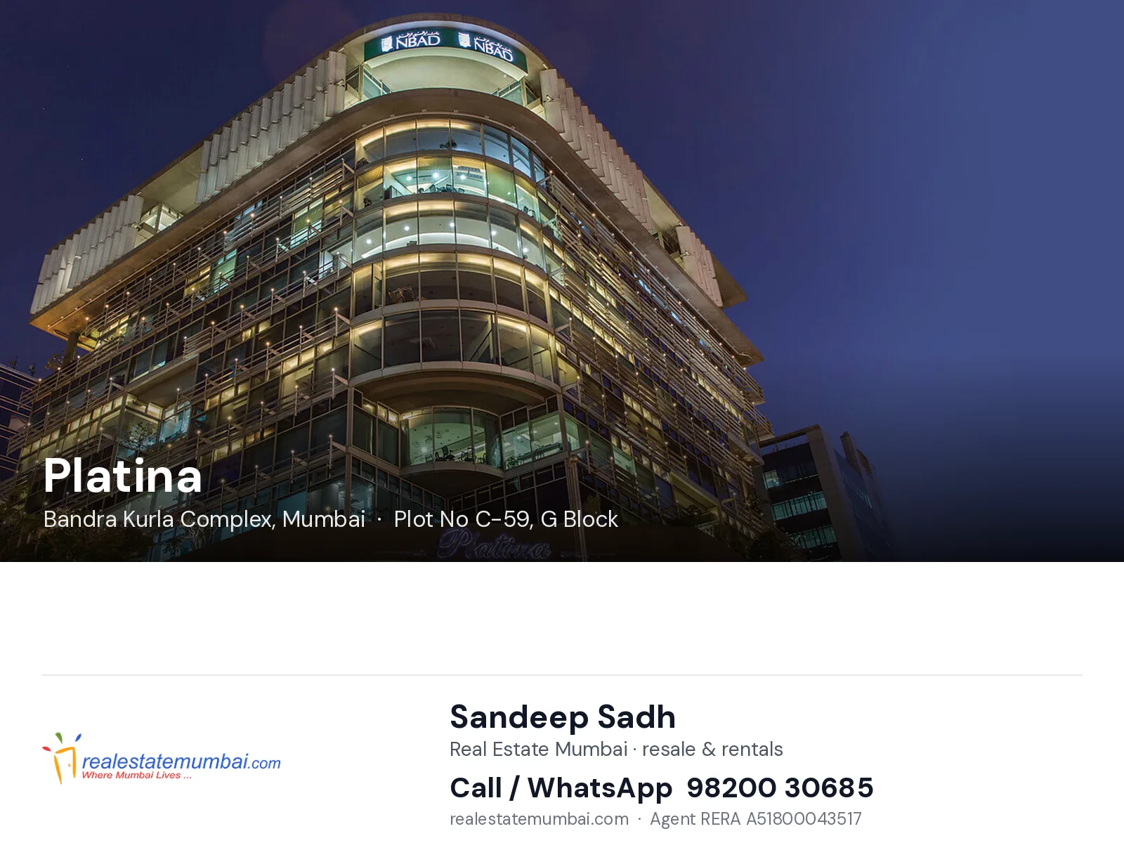 Platina, Bandra Kurla Complex, Mumbai — flats | Real Estate Mumbai, Sandeep Sadh 98200 30685