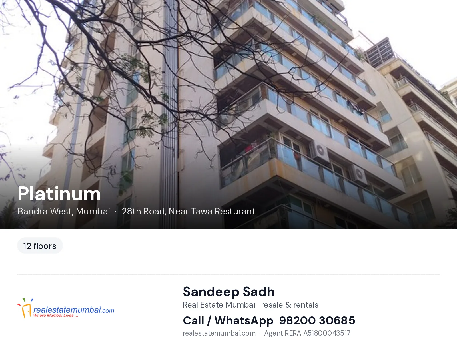 Platinum, Bandra West, Mumbai — flats | Real Estate Mumbai, Sandeep Sadh 98200 30685