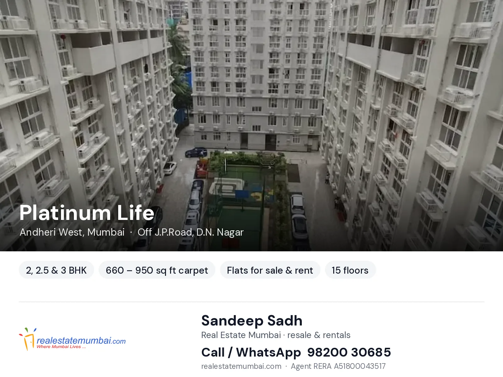 Platinum Life, Andheri West, Mumbai — 2, 2.5 & 3 BHK flats for sale & rent | Real Estate Mumbai, Sandeep Sadh 98200 30685