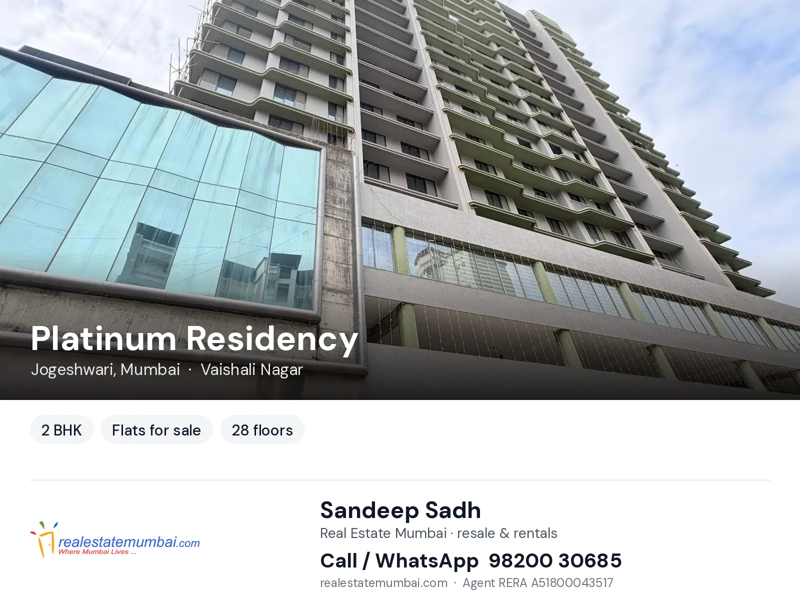 Platinum Residency, Jogeshwari, Mumbai — 2 BHK flats for sale | Real Estate Mumbai, Sandeep Sadh 98200 30685