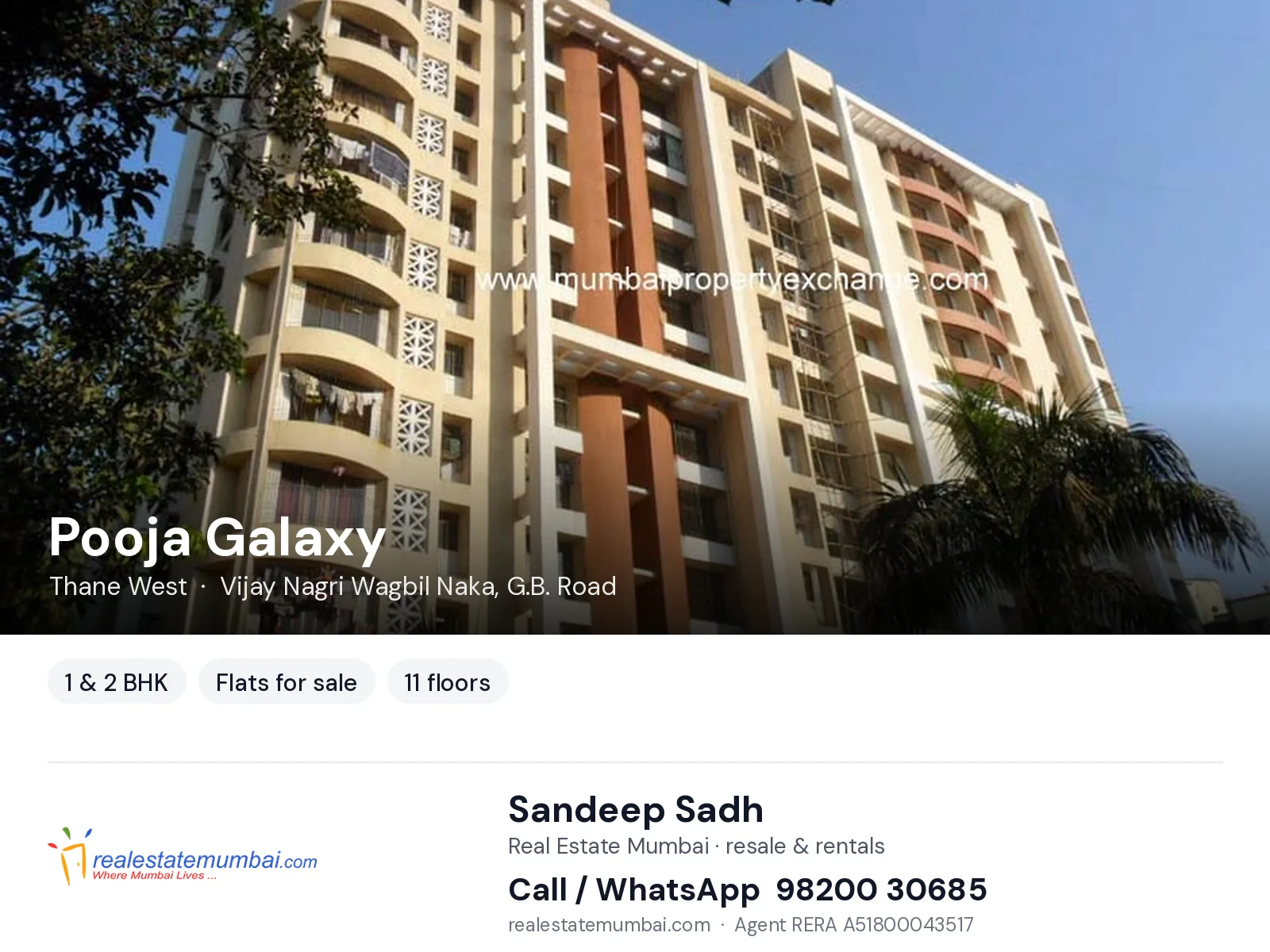 Pooja Galaxy, Thane West — 1 & 2 BHK flats for sale | Real Estate Mumbai, Sandeep Sadh 98200 30685