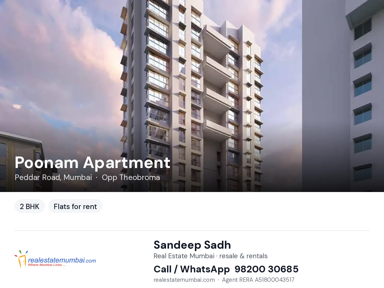 Poonam Apartment, Peddar Road, Mumbai — 2 BHK flats for rent | Real Estate Mumbai, Sandeep Sadh 98200 30685