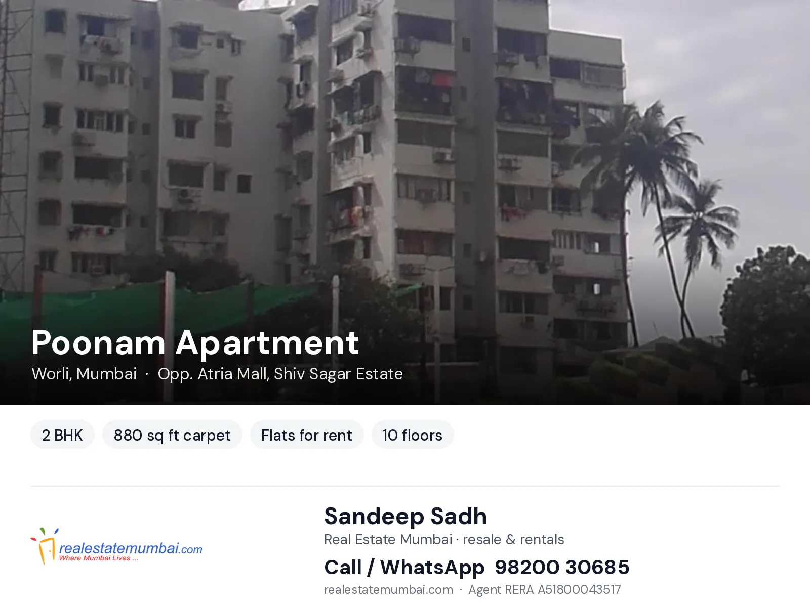 Poonam Apartment, Worli, Mumbai — 2 BHK flats for rent | Real Estate Mumbai, Sandeep Sadh 98200 30685