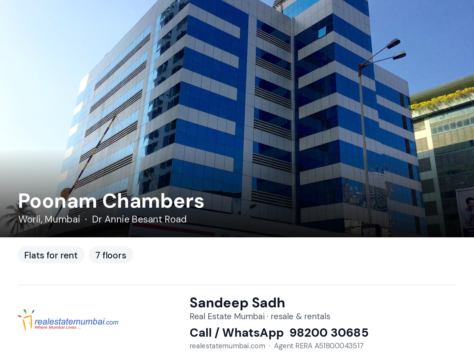Poonam Chambers, Worli, Mumbai — flats for rent | Real Estate Mumbai, Sandeep Sadh 98200 30685