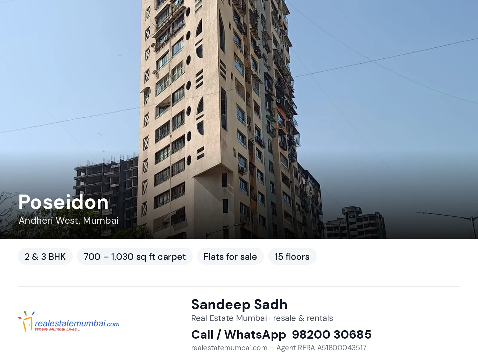 Poseidon, Andheri West, Mumbai — 2 & 3 BHK flats for sale | Real Estate Mumbai, Sandeep Sadh 98200 30685
