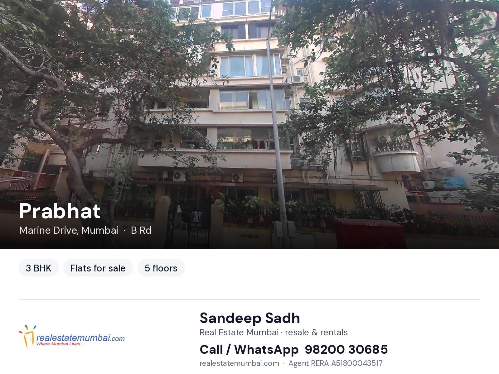 Prabhat, Marine Drive, Mumbai — 3 BHK flats for sale | Real Estate Mumbai, Sandeep Sadh 98200 30685