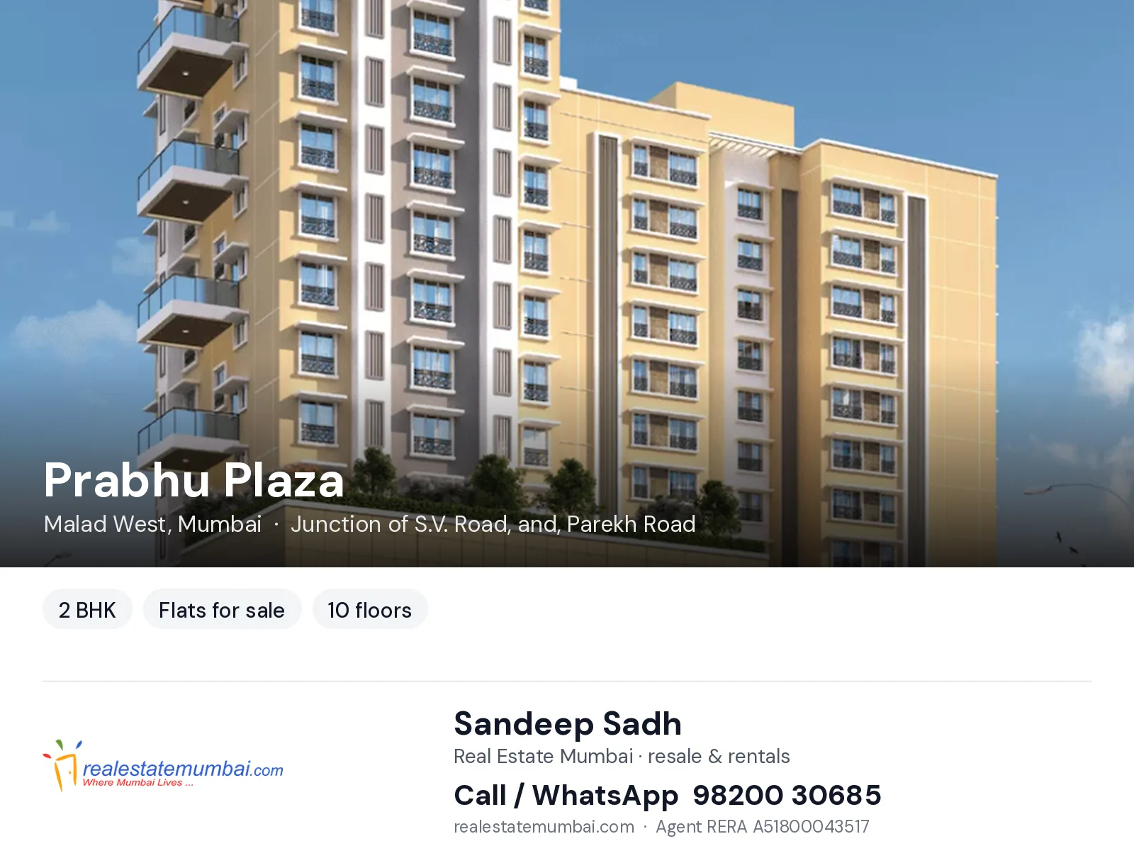 Prabhu Plaza, Malad West, Mumbai — 2 BHK flats for sale | Real Estate Mumbai, Sandeep Sadh 98200 30685