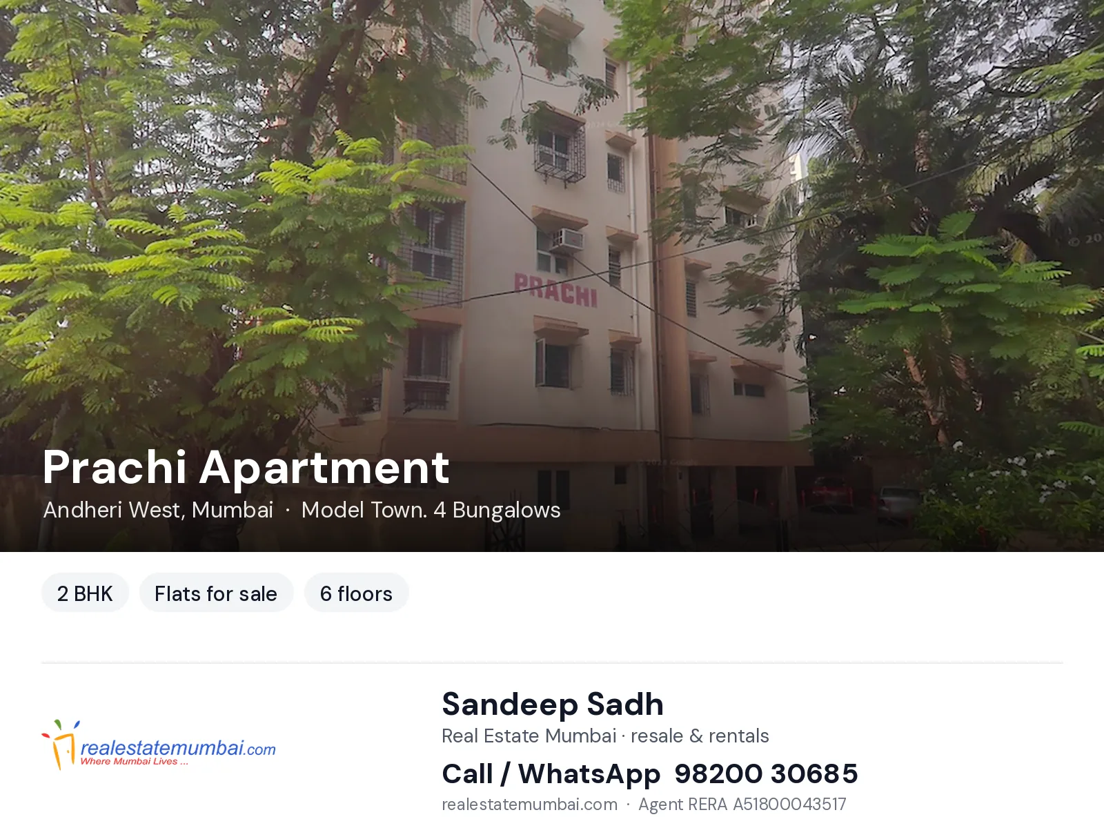 Prachi Apartment, Andheri West, Mumbai — 2 BHK flats for sale | Real Estate Mumbai, Sandeep Sadh 98200 30685