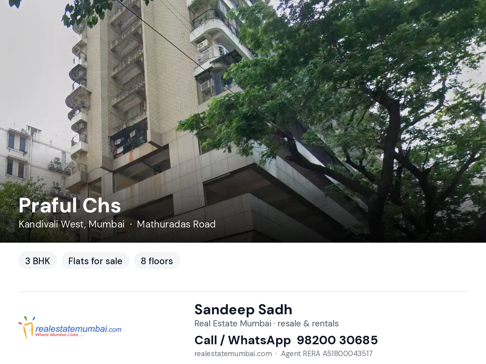 Praful Chs, Kandivali West, Mumbai — 3 BHK flats for sale | Real Estate Mumbai, Sandeep Sadh 98200 30685