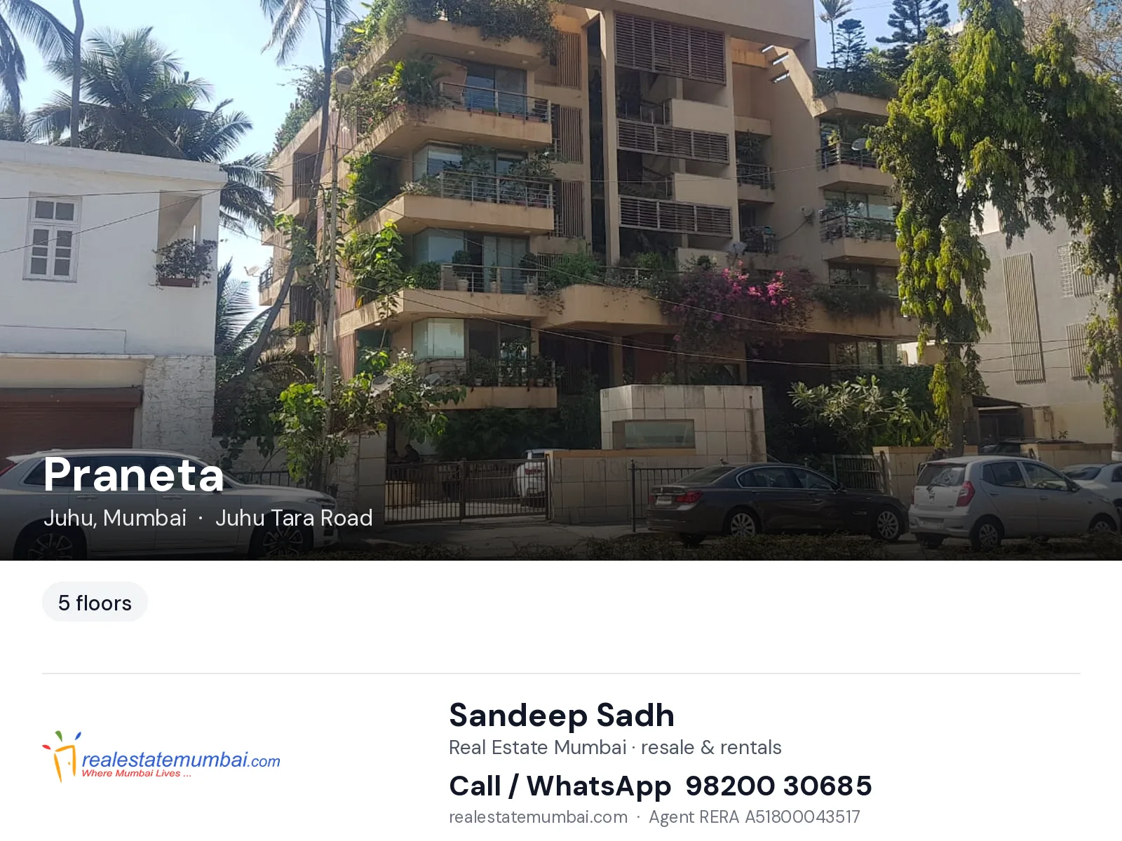 Praneta, Juhu, Mumbai — flats | Real Estate Mumbai, Sandeep Sadh 98200 30685