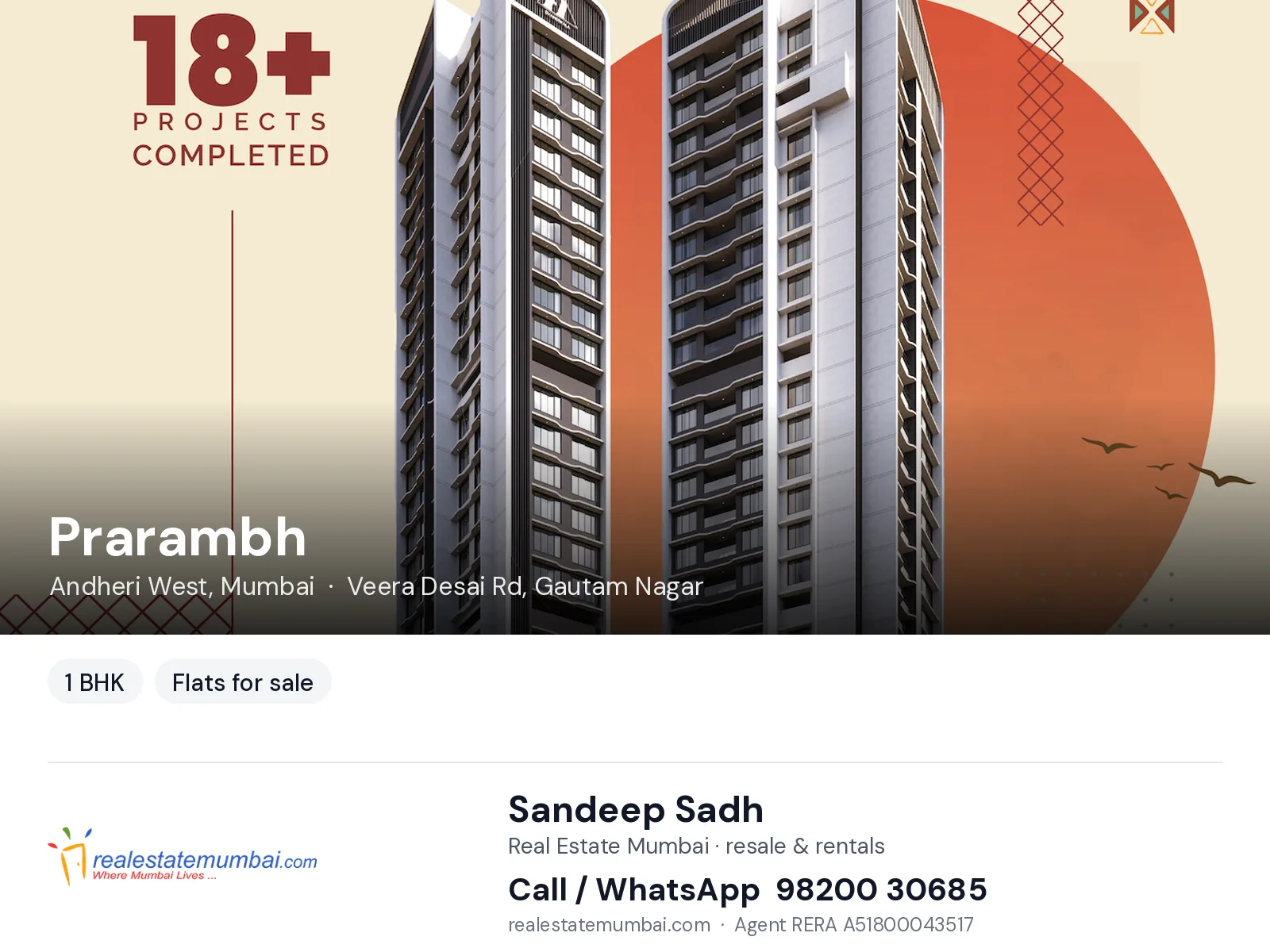 Prarambh, Andheri West, Mumbai — 1 BHK flats for sale | Real Estate Mumbai, Sandeep Sadh 98200 30685