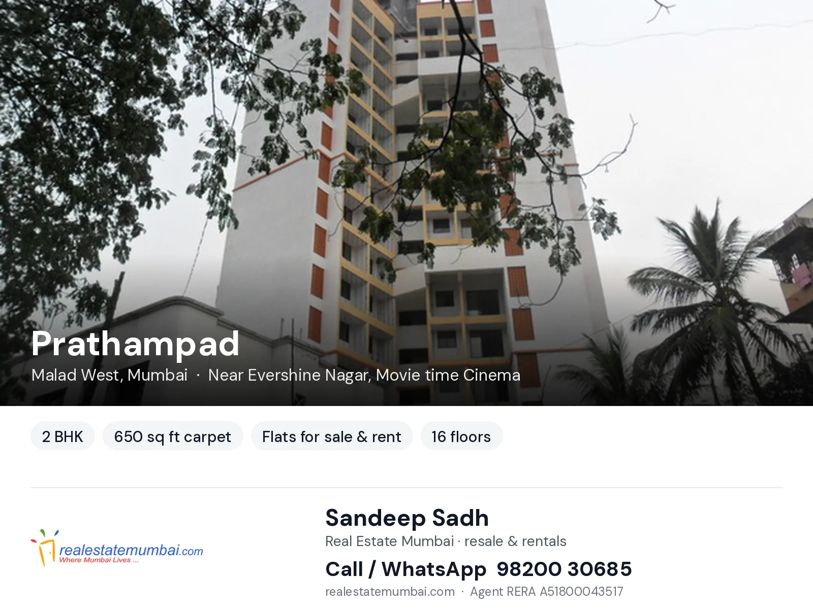 Prathampad, Malad West, Mumbai — 2 BHK flats for sale & rent | Real Estate Mumbai, Sandeep Sadh 98200 30685