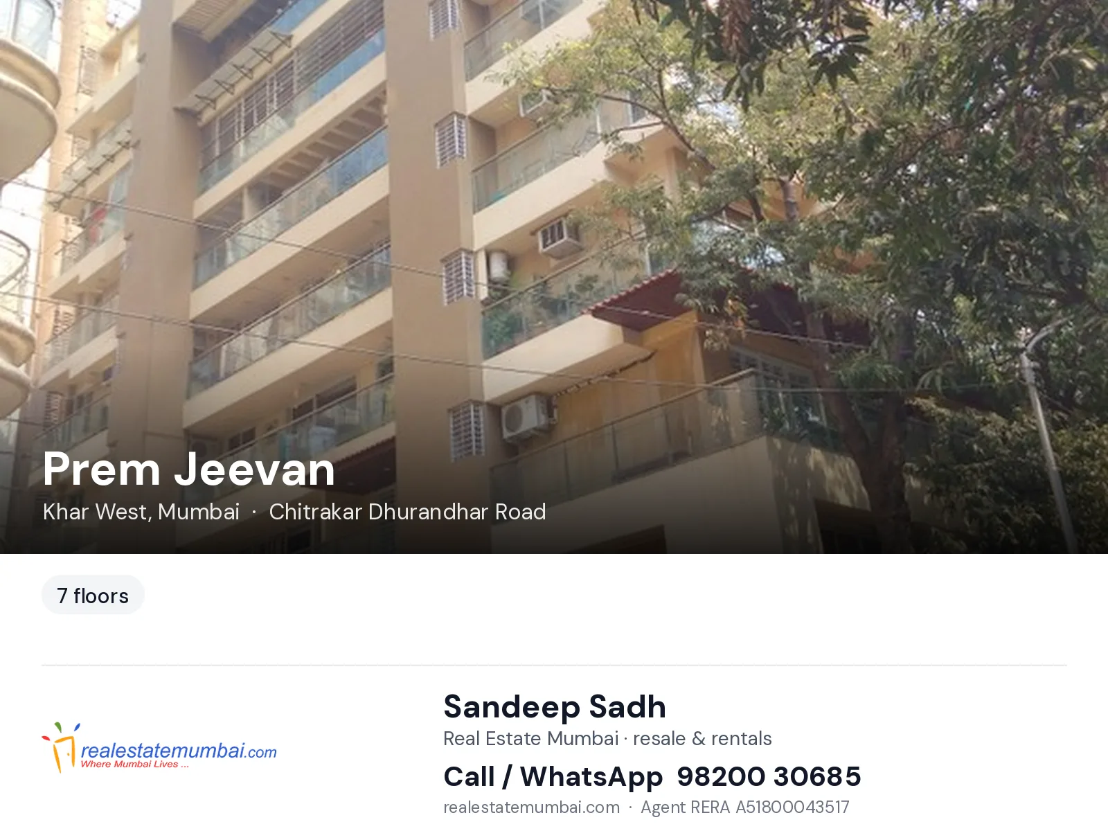 Prem Jeevan, Khar West, Mumbai — flats | Real Estate Mumbai, Sandeep Sadh 98200 30685