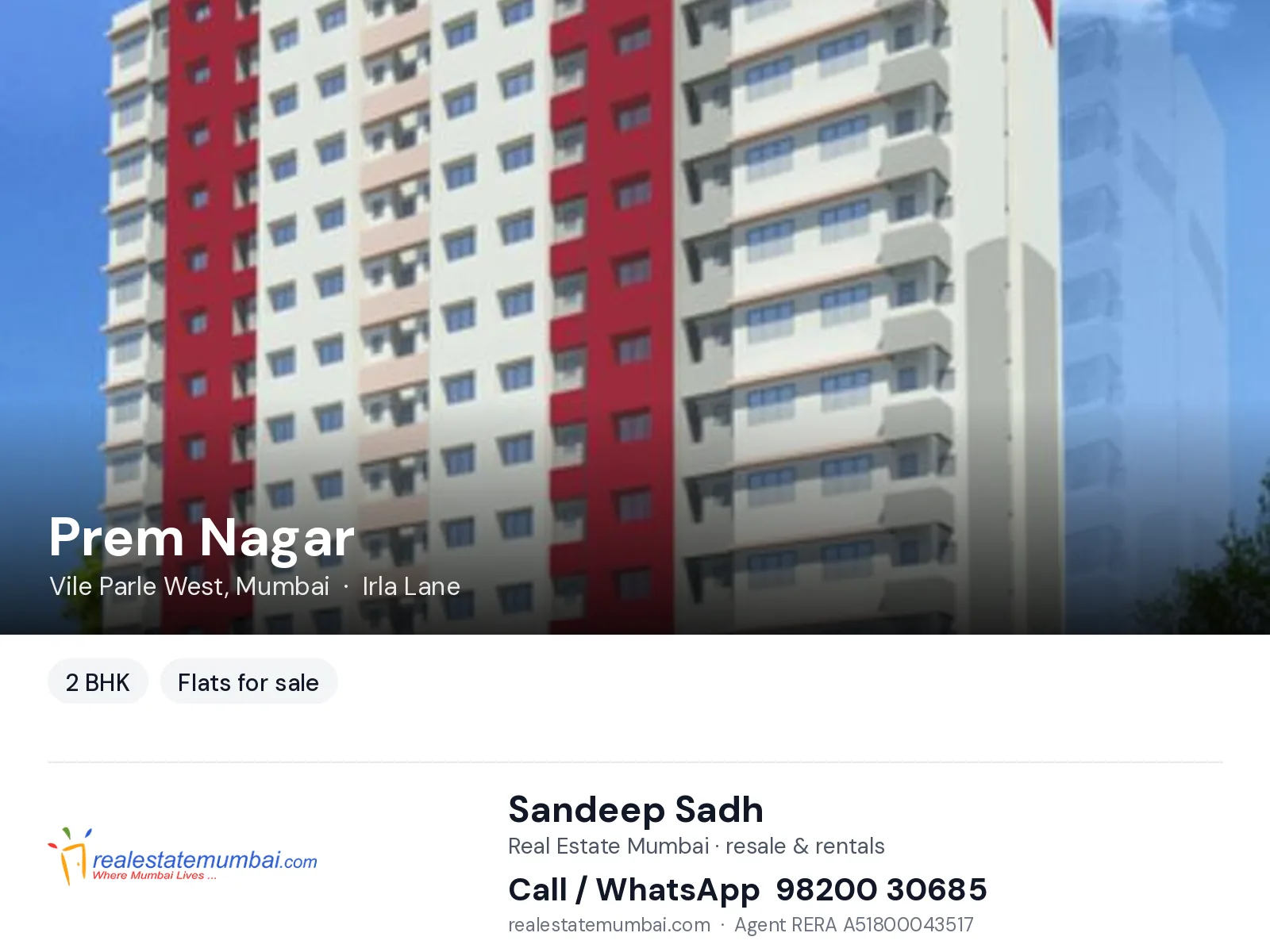 Prem Nagar, Vile Parle West, Mumbai — 2 BHK flats for sale | Real Estate Mumbai, Sandeep Sadh 98200 30685