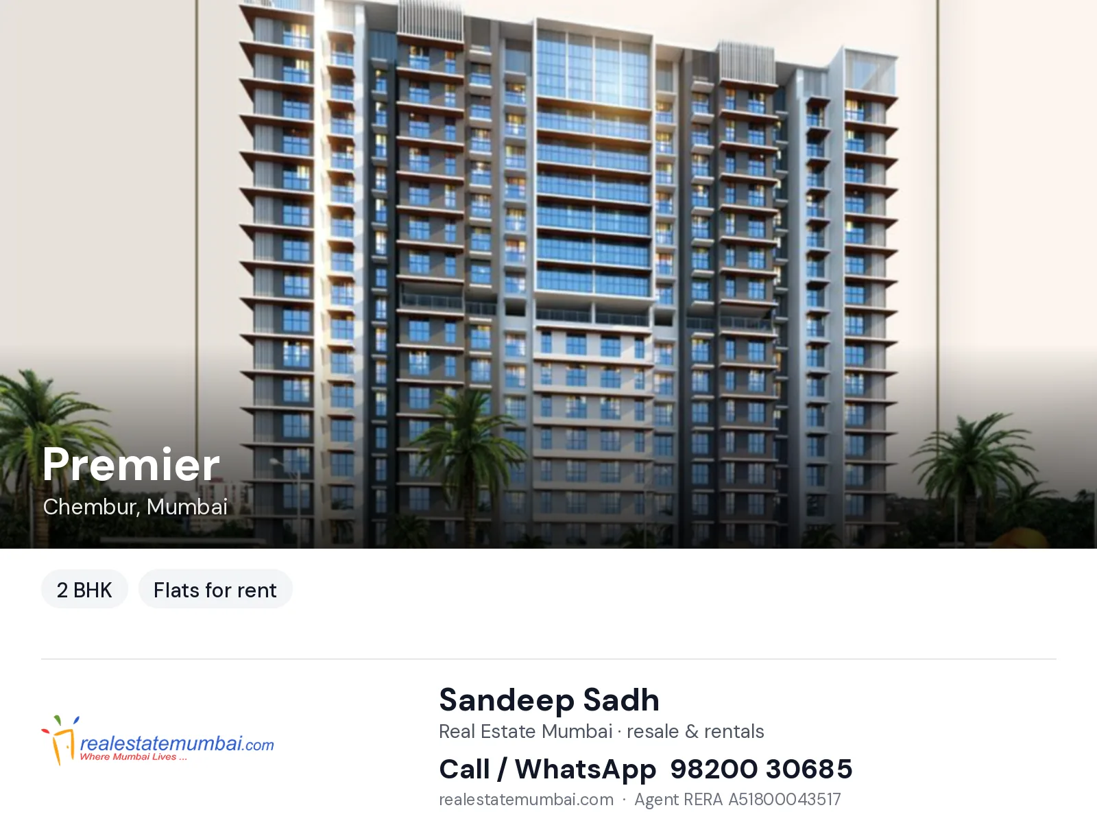 Premier, Chembur, Mumbai — 2 BHK flats for rent | Real Estate Mumbai, Sandeep Sadh 98200 30685