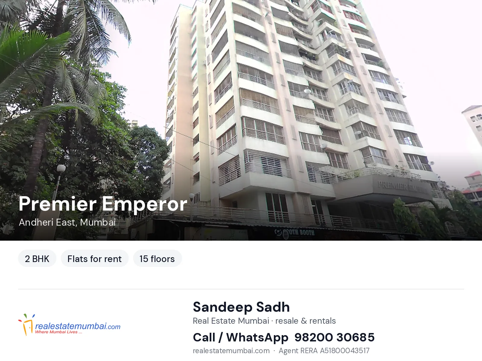 Premier Emperor, Andheri East, Mumbai — 2 BHK flats for rent | Real Estate Mumbai, Sandeep Sadh 98200 30685