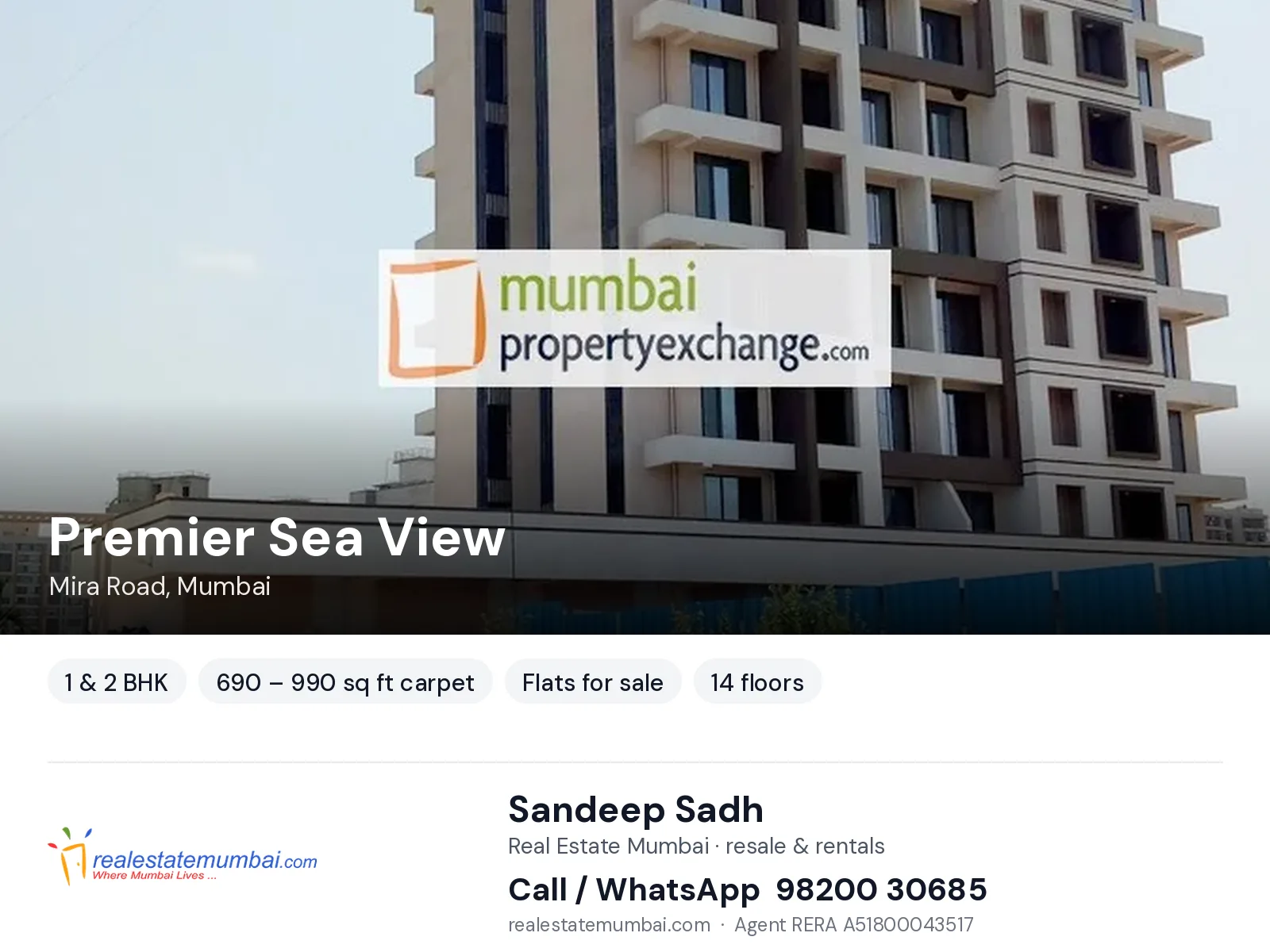 Premier Sea View, Mira Road, Mumbai — 1 & 2 BHK flats for sale | Real Estate Mumbai, Sandeep Sadh 98200 30685