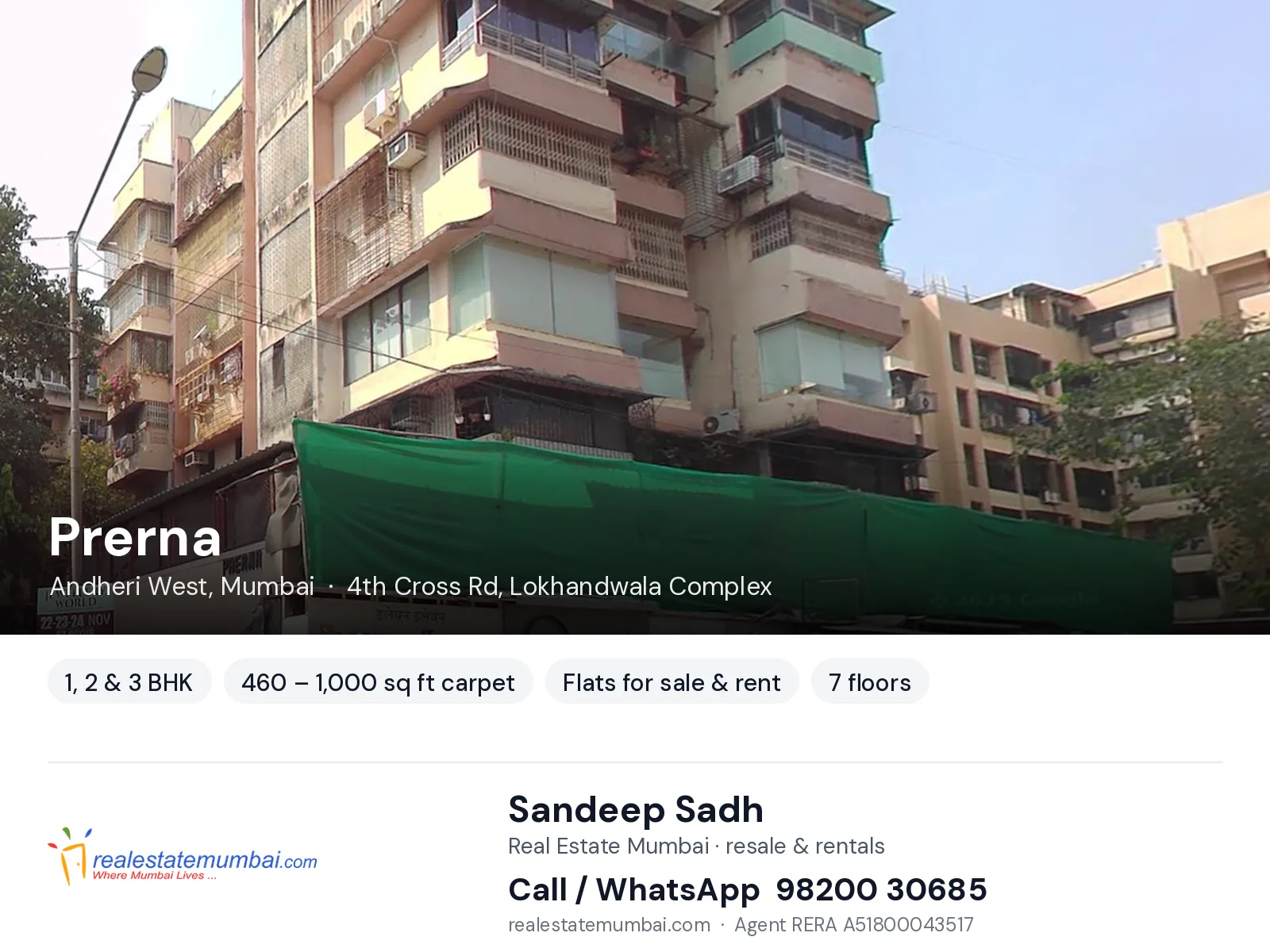 Prerna, Andheri West, Mumbai — 1, 2 & 3 BHK flats for sale & rent | Real Estate Mumbai, Sandeep Sadh 98200 30685