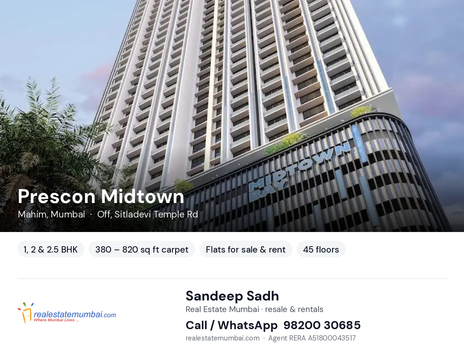 Prescon Midtown, Mahim, Mumbai — 1, 2 & 2.5 BHK flats for sale & rent | Real Estate Mumbai, Sandeep Sadh 98200 30685