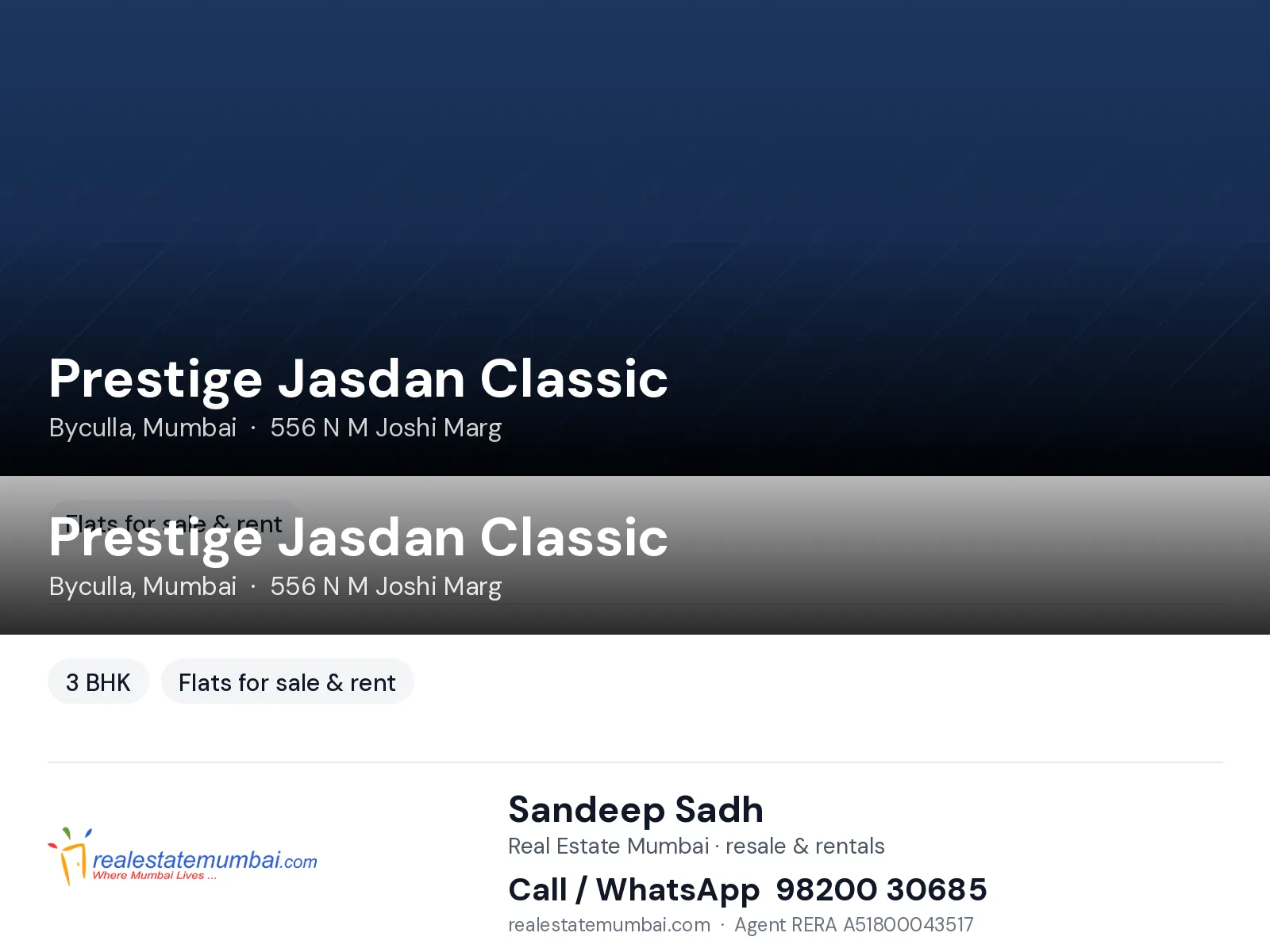 Prestige Jasdan Classic, Byculla, Mumbai — 3 BHK flats for sale & rent | Real Estate Mumbai, Sandeep Sadh 98200 30685