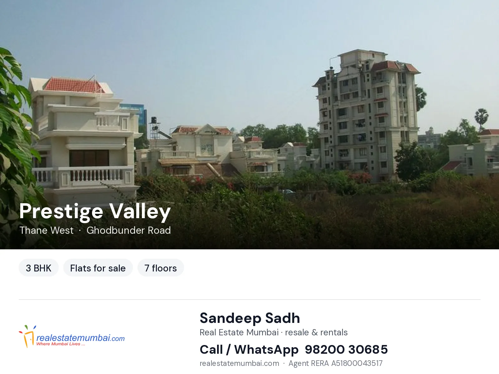 Prestige Valley, Thane West — 3 BHK flats for sale | Real Estate Mumbai, Sandeep Sadh 98200 30685