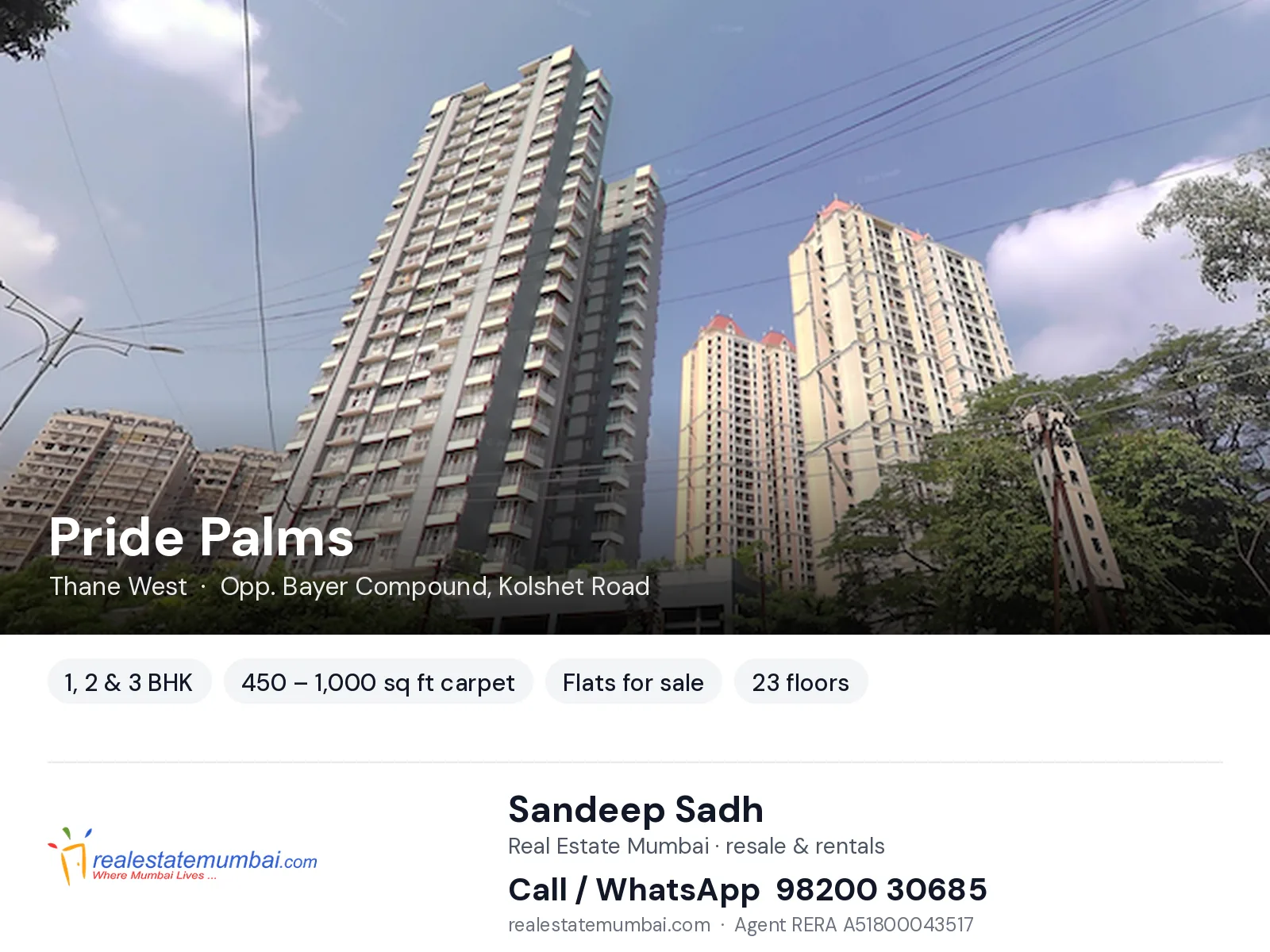 Pride Palms, Thane West — 1, 2 & 3 BHK flats for sale | Real Estate Mumbai, Sandeep Sadh 98200 30685