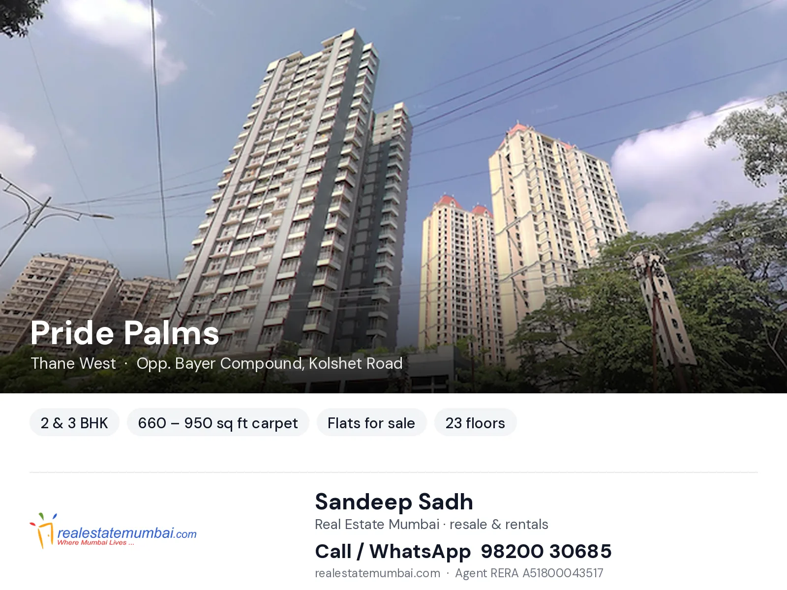 Pride Palms, Thane West — 2 & 3 BHK flats for sale | Real Estate Mumbai, Sandeep Sadh 98200 30685