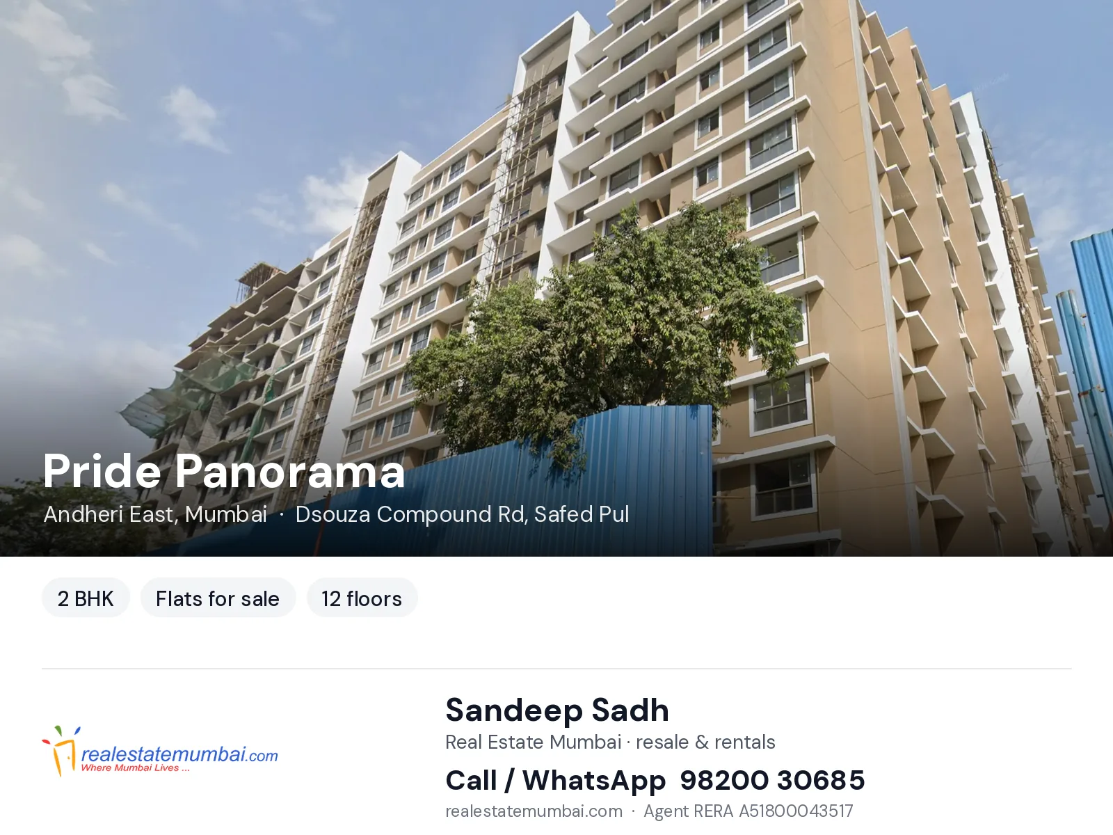 Pride Panorama, Andheri East, Mumbai — 2 BHK flats for sale | Real Estate Mumbai, Sandeep Sadh 98200 30685