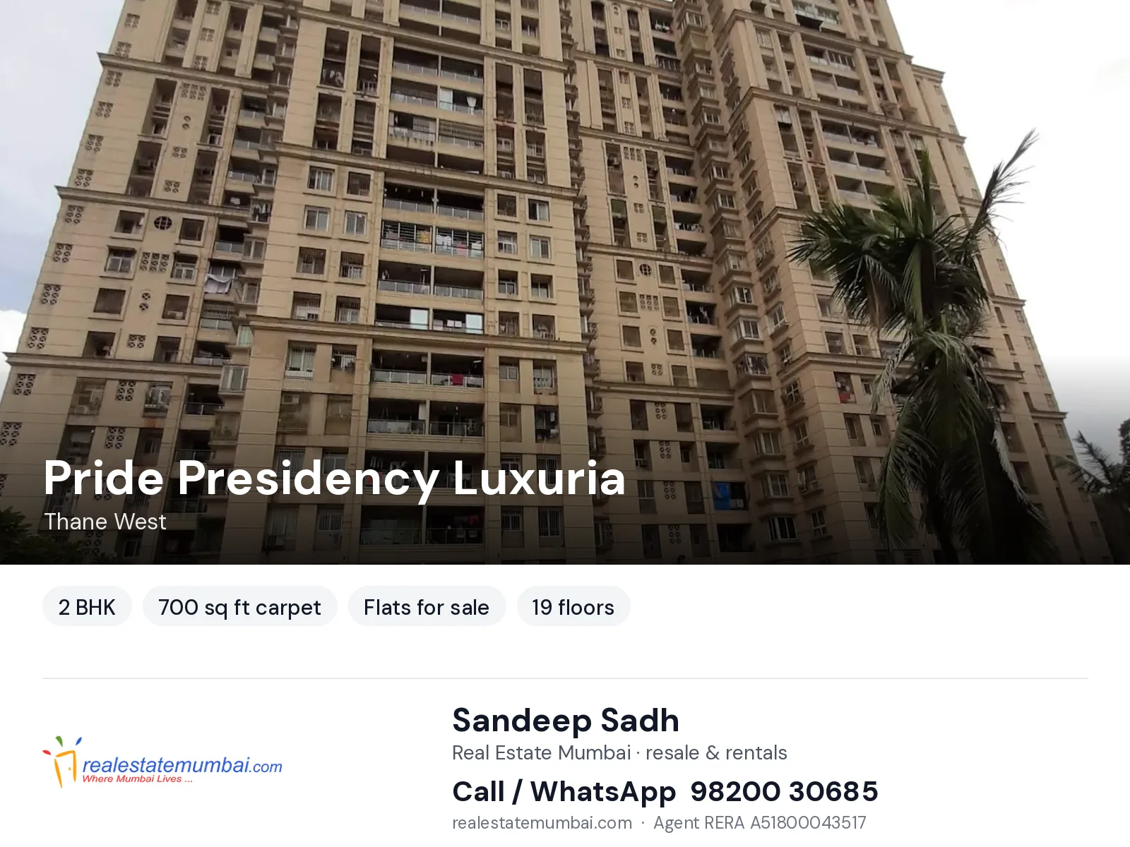 Pride Presidency Luxuria, Thane West — 2 BHK flats for sale | Real Estate Mumbai, Sandeep Sadh 98200 30685