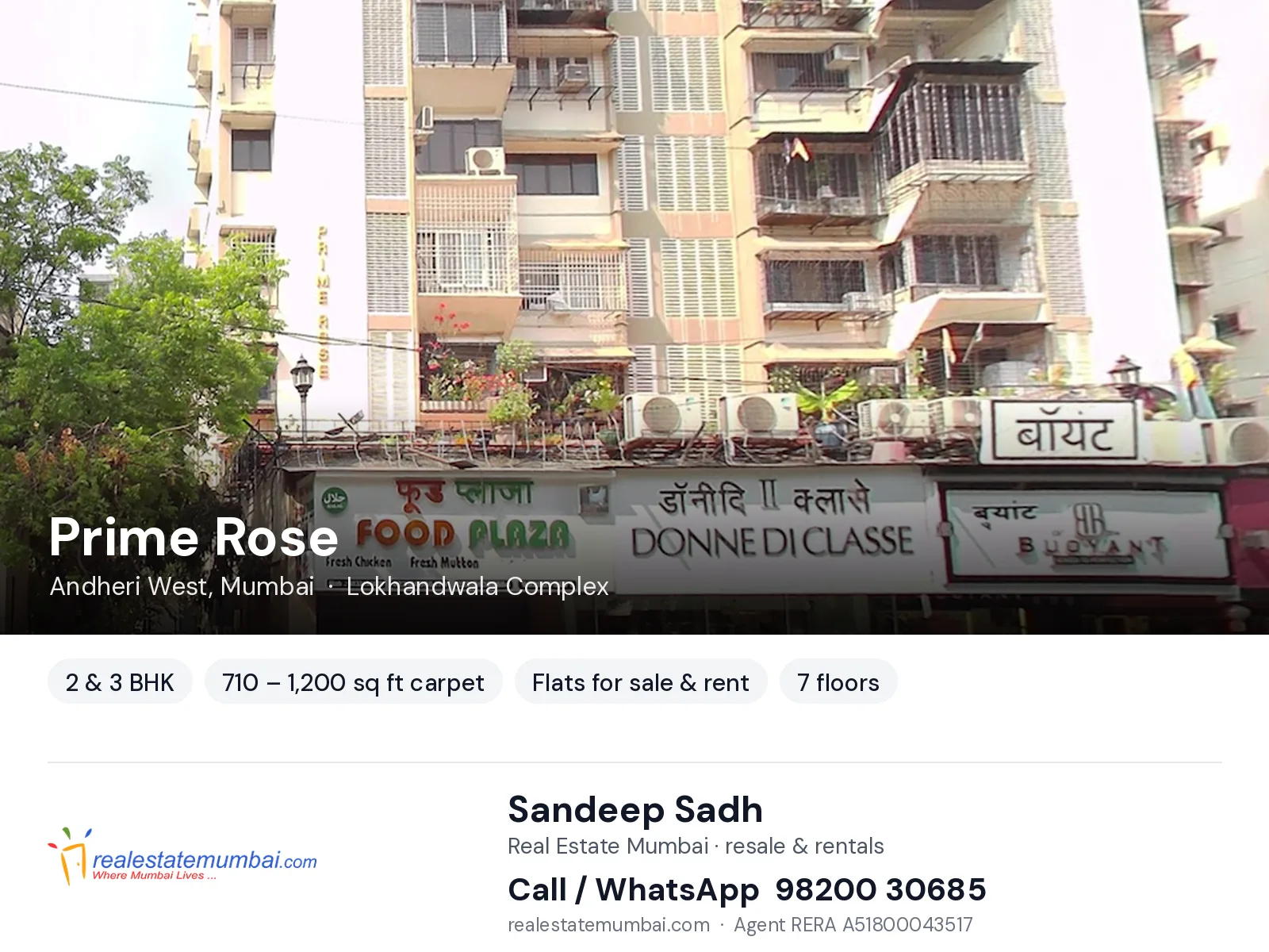 Prime Rose, Andheri West, Mumbai — 2 & 3 BHK flats for sale & rent | Real Estate Mumbai, Sandeep Sadh 98200 30685