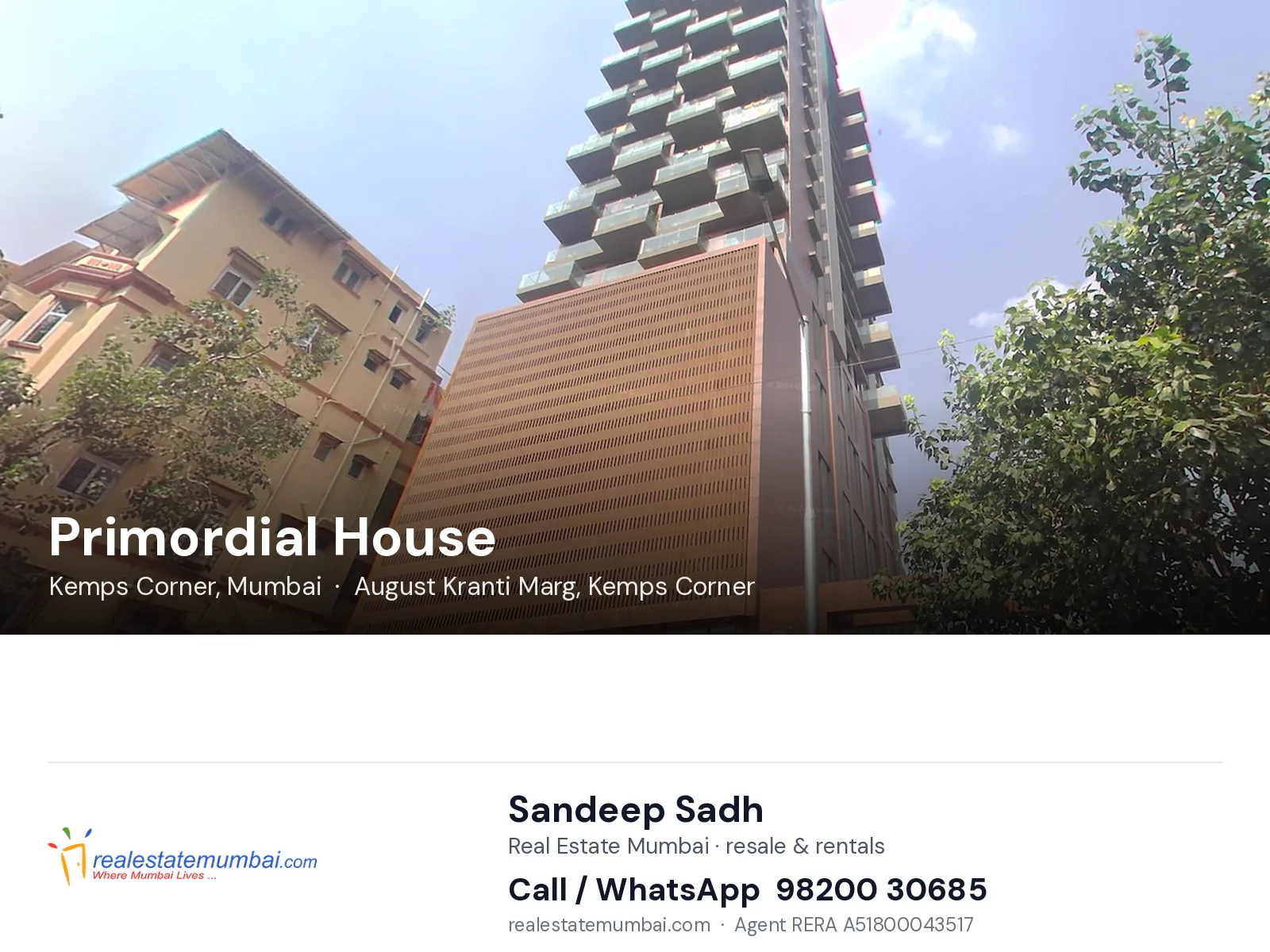 Primordial House, Kemps Corner, Mumbai — flats | Real Estate Mumbai, Sandeep Sadh 98200 30685
