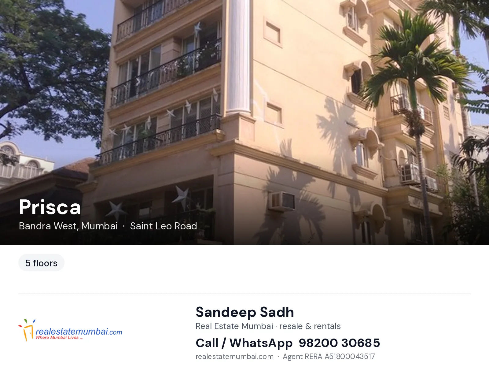 Prisca, Bandra West, Mumbai — flats | Real Estate Mumbai, Sandeep Sadh 98200 30685